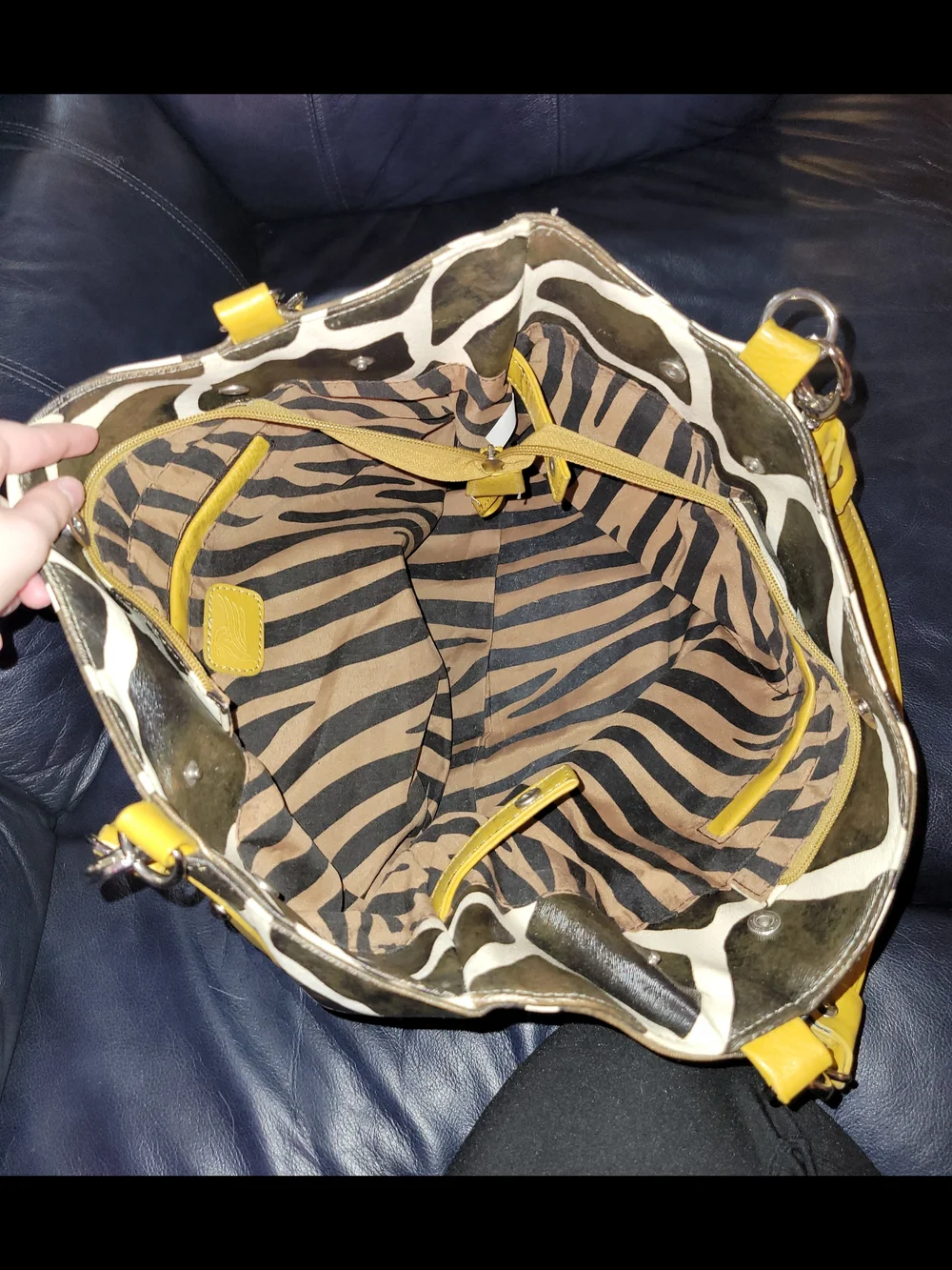 Giraffe-Pattern Tote with Mustard Yellow Accents